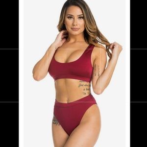 High Waisted Burgundy Metallica High Waisted Swim